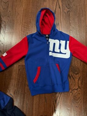 NY Giants Youth Blue & Red Hooded Zip Sweatshirt